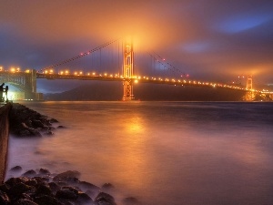 evening, River, bridge, Golden Gate