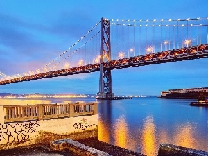 evening, Sky, large, bridge