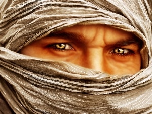 Eyes, Golden, a man, shawl
