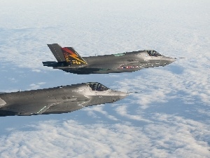 F-35 fighters, Sky, Two cars
