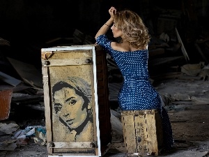 face, Drawing, girl, Boxes