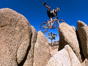 feats, extreme, a man, Biking, Mountains