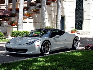 house, Ferrari, 458 Italia, White, Flowers, Automobile