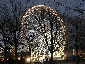 Ferris Wheel, night, Floodlit