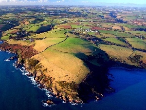 field, Cliffs, Coast, sea