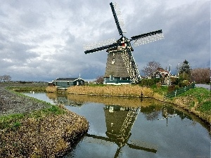 Windmill, Field, River
