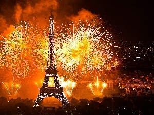 France, Paris, Eiffla Tower, fireworks