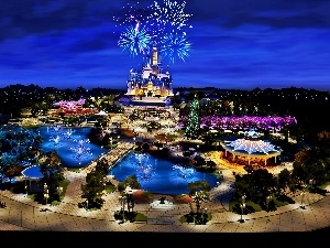fireworks, night, Disneyland, Szanghaj, Castle
