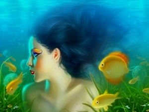 fishes, water, mermaid, make-up