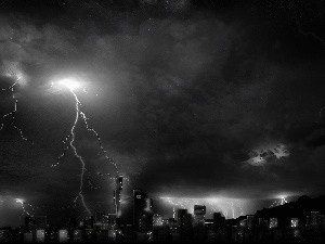 flash, thunder, buildings, lightning