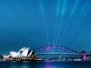 Floodlit, Sydney, Opera, bridge, ##