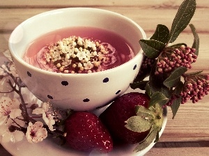 flourishing, tea, strawberries, Twigs, cup