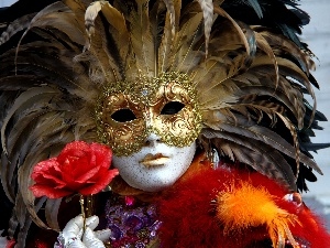 Flower, hand, Mask, feather