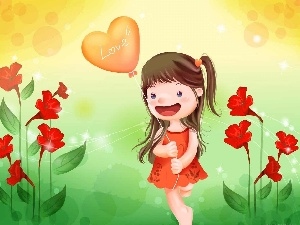 Baloon, Flowers, girl