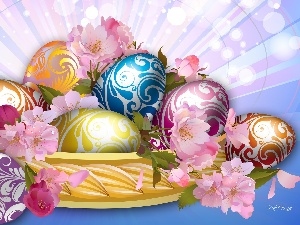 Flowers, eggs, Easter, basket, color