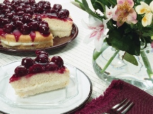 cherries, Flowers, cake