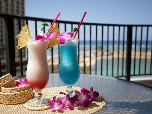 Flowers, terrace, cocktails, Table