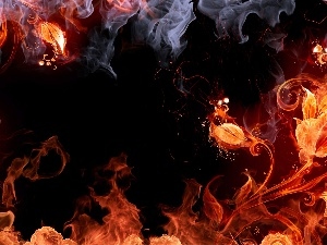 Flowers, smoke, Big Fire, Flames