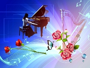 harp, Flowers, Piano