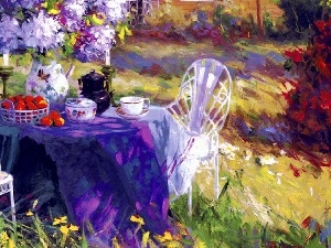 Flowers, service, picture, Table