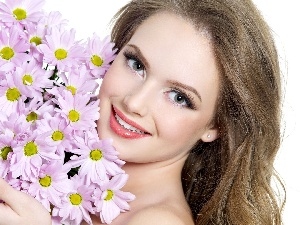 flowers, bouquet, smiling, Women