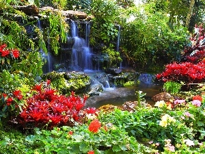 Flowers, waterfall