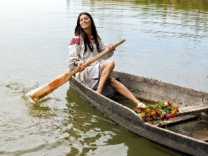 Flowers, lake, Women, Lodz