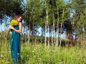 Women, Flowers, Meadow