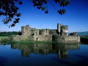 forest, lake, Castle, fortified