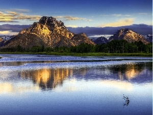 Mountains, forest, River