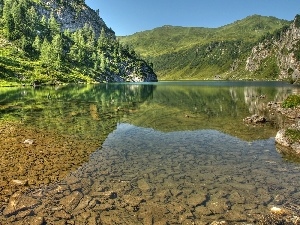 River, forest, Mountains