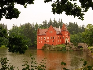 forest, lake, villa, bridges