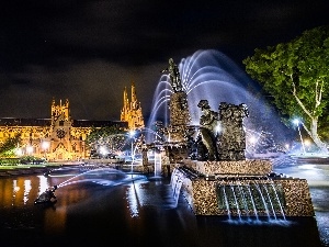 fountain, Night, Australia, Sydney