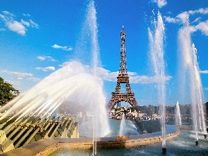 fountain, Eiflla, Paris, tower