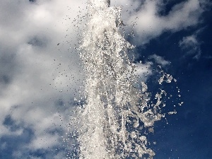fountain, clouds, splashed, water