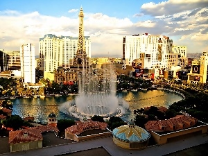 fountain, town, Las Vegas, panorama