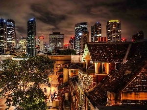 night, fragment, Sydney, skyscrapers, town, clouds, apartment house