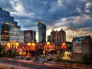 night, fragment, Atlanta, skyscrapers, town, clouds, arteries