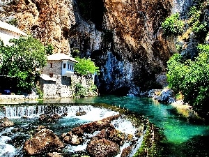 Mountains, France, place, River, La Roque Gageac