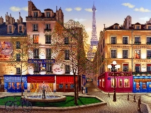 France, stores, Houses, Paris, fountain