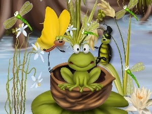 frog, friends, lake