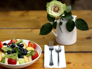 fruit, salad, rose, bowl