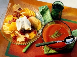 Fruits, cut, soup, tomato