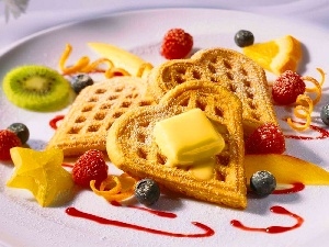 Fruits, waffles