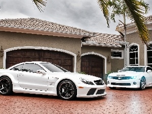 Garages, house, Chevrolet Camaro, Mercedes