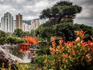 bridges, Garden, skyscraper