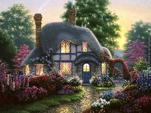 Thomas Kinkade, Garden, house, Way