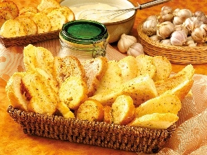 garlic, toast, sliced, garlic, baguette