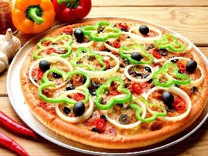 garlic, pepper, pizza, vegetables