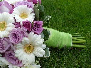 gerberas, roses, bouquet, flowers